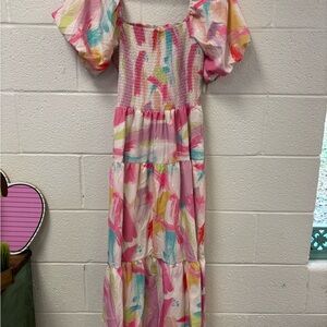 Colorful women’s  Dress with Puff Sleeves Easter